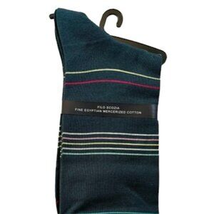 Punto Italian Men Dress Socks Egyptian Cotton Size 10-13 Teal Blue with Stripes